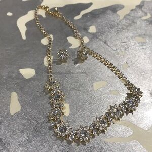 Australian crystal necklace and earrings set of clear white with soft blue